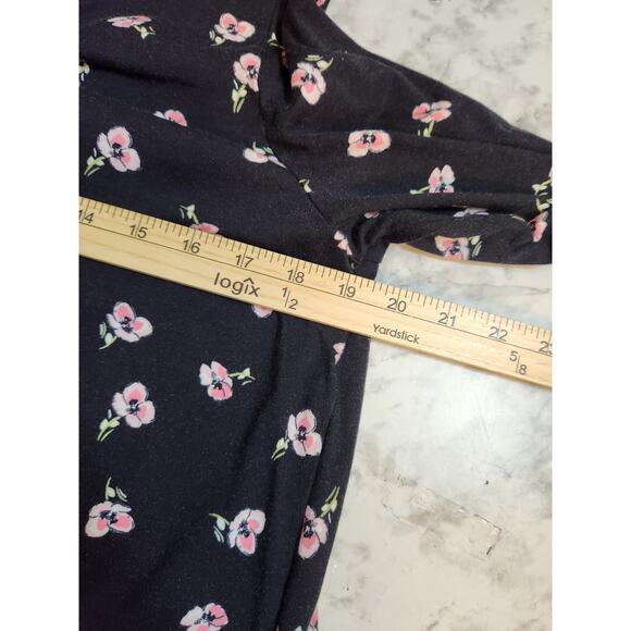 J.Jill Women's Black Floral Print Round Neck 3/4 Sleeve‎ Blouse Top Size Medium - Picture 5 of 6